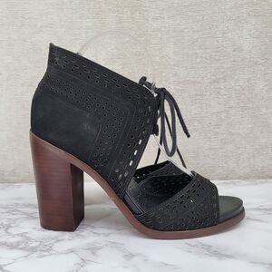 Gianni Bini Black Suede Perforated Lace-Up Heeled Sandals Women's Size 8